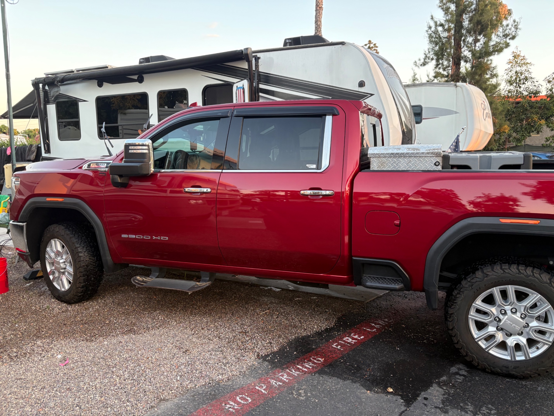 Red GMC HD truck profile